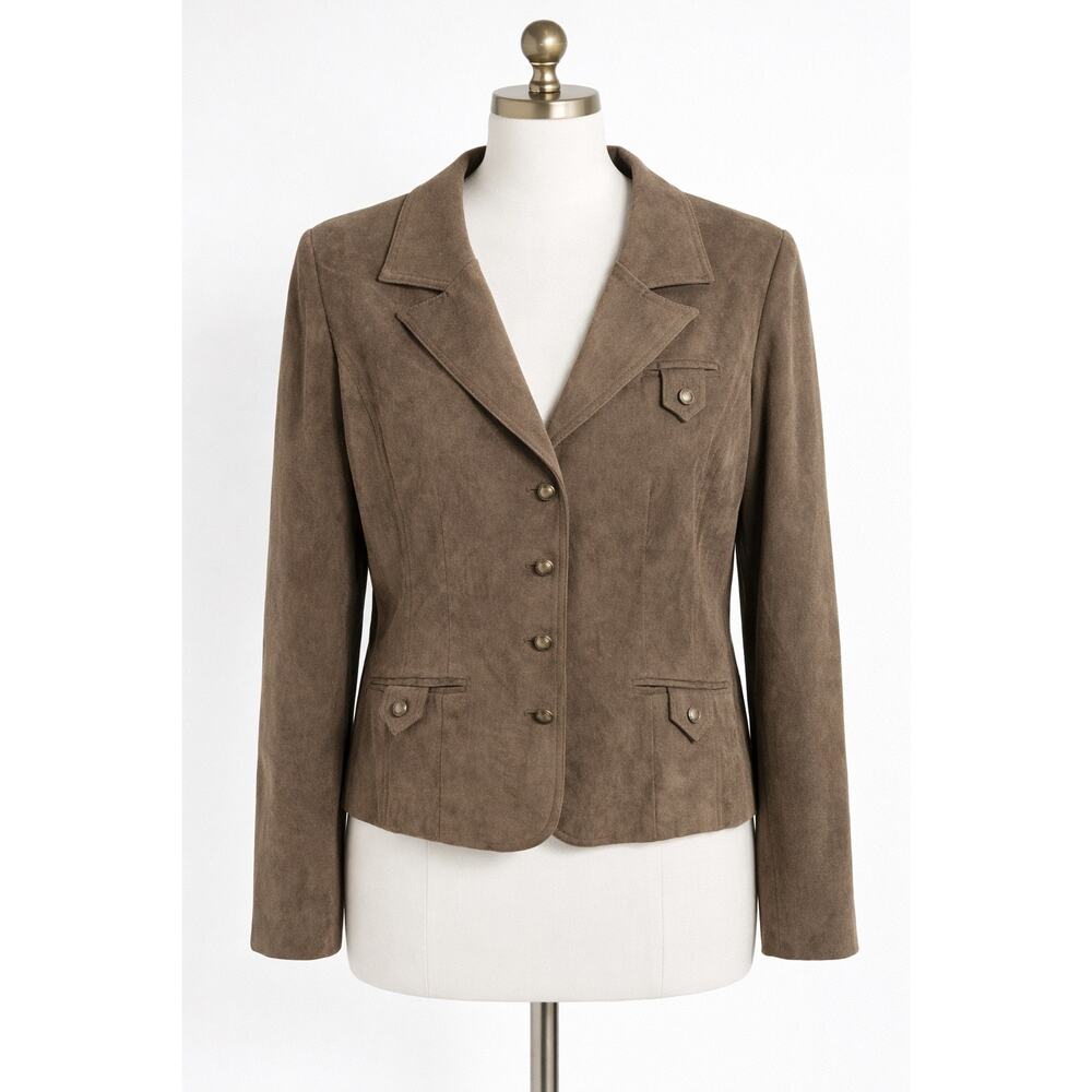 Dressbarn Brown Faux Suede Blazer Jacket Button Front Women's Size 12